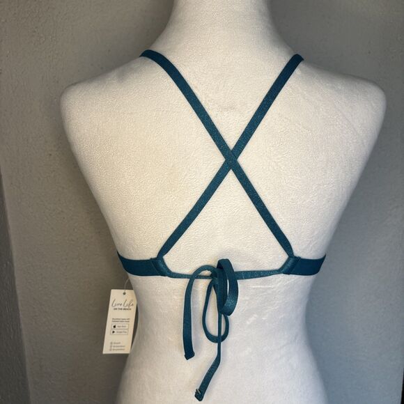 NWT Turquoise Glitter Bikini top With Cross Back Size Medium - Picture 3 of 12